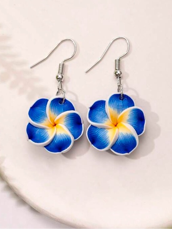 Jewelry - Blue & Yellow Plumeria Flower Drop Earrings - Women Jewelry